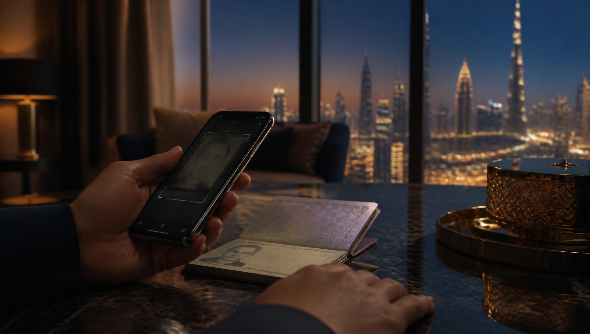 UAE-based company director completing Companies House identity verification for UAE residents on a laptop with a passport and Emirates ID beside it UAE-based company director completing Companies House identity verification for UAE residents on a laptop with a passport and Emirates ID beside it